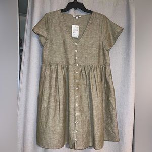 Madewell V-Neck Button Front Linen Blend Minidress
